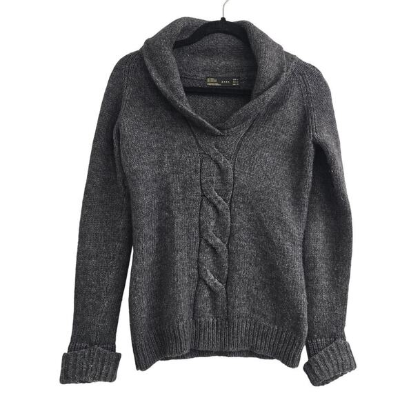 Zara Sweaters - Zara Women’s Gray Wool Alpaca Blend Cable Knit Shawl Collar Sweater Sz S Cozy
